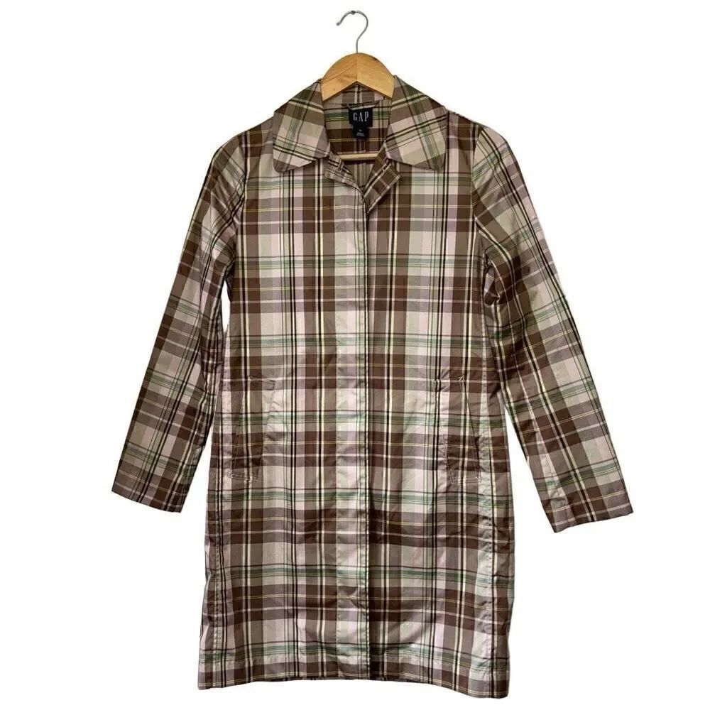 Gap plaid long trench water resistant raincoat